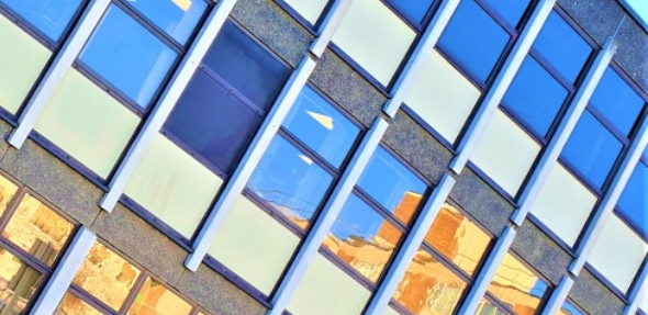 Photo of windows of S Block on Cambridge Biomedical Campus